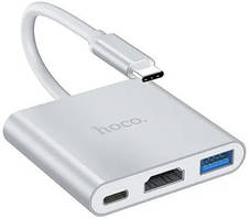 USB HUB Hoco HB14 Type C-to-USB3.0/HDMI/PD/3A/67W/0,15m. White