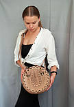 Кругла шкіряна сумка Берегиня темно-бежева, з короткими і довгим ремінцями, фото 2