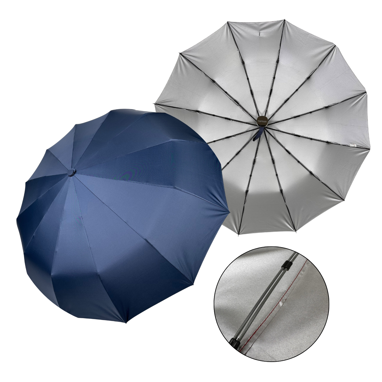 Однотонна парасоля автомат зі сріблом всередині купола на 12 подвійних спиць від Toprain,синій, 04012-5, фото 1