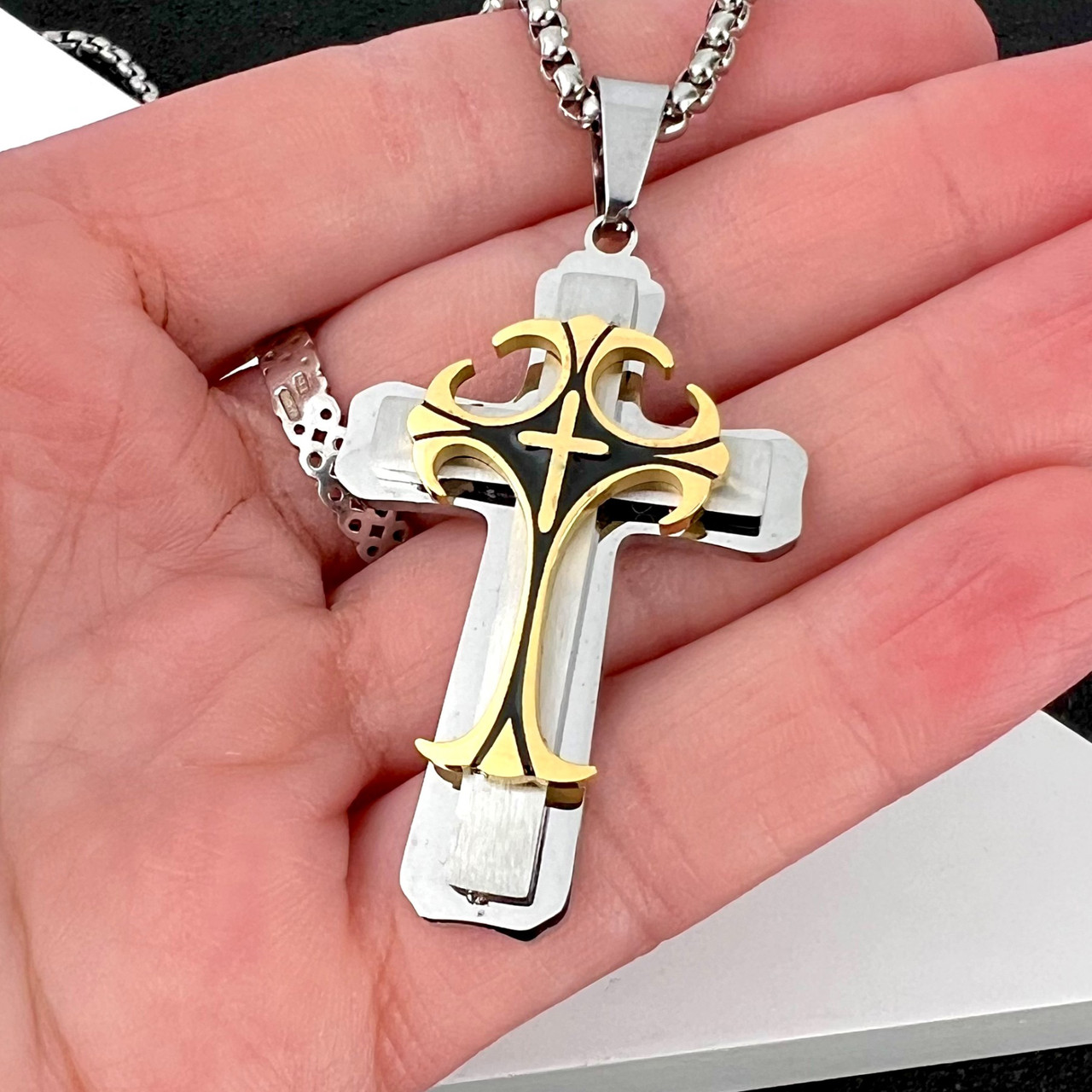 Хрестик з нержавіючої медичної сталі золотиста вставка "Малий", фото 1