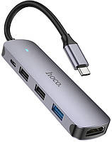 USB HUB Hoco HB27 Type-C multi-function converter(HDTV+USB3.0+USB2.0*2+PD) Metal Grey (6931474769329)