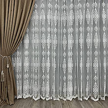 Білий фатиновий тюль з вишивкою №2359 на опт