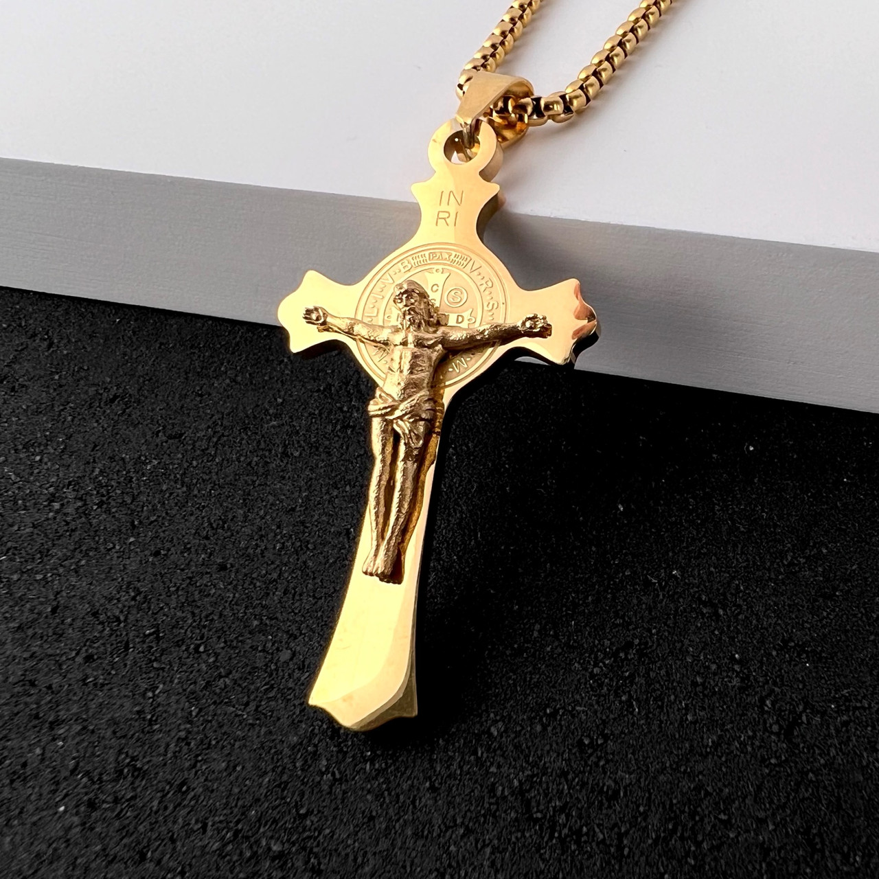 Хрестик з нержавіючої медичної сталі з розп'яттям, фото 1