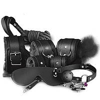 Игровой БДСМ набор для садо-мазо 10 предметов Черный, искусственная кожа, атрибутика для фетиша