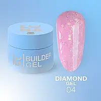 Гель Diamond Gel LunaMoon з блискітками №04 (Рожевий), вирівнювання та нарощування нігтів, 15 мл.