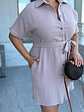 Коротке кавове літнє плаття з поясом із мусліну батал, фото 5