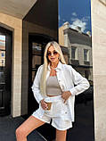 Молочний жіночий літній прогулянковий костюм із жатого льону, фото 3