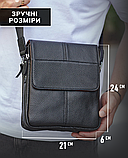 Чоловіча сумка шкіряна планшет 21х24х6, барсетка на одне плече Tiding Bag M1254A чорна, фото 3