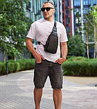 Чоловічий слінг шкіряний 32х18х8, сумка рюкзак на плече зерниста, бананка для документів23242 чорна, фото 4