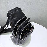 Чоловічий слінг шкіряний 32х18х8, сумка рюкзак на плече зерниста, бананка для документів23242 чорна, фото 6