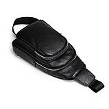 Чоловічий слінг шкіряний 32х18х8, сумка рюкзак на плече зерниста, бананка для документів23242 чорна, фото 7