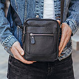 Чоловіча шкіряна сумка планшет 18х21х7, барсетка через плече Tiding Bag LA3314-1BL чорна, фото 2