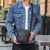 Чоловіча шкіряна сумка планшет 18х21х7, барсетка через плече Tiding Bag LA3314-1BL чорна, фото 8