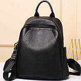 Жіночий класичний шкіряний рюкзак чорний міського типу 85378, фото 2