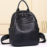 Рюкзак жіночий шкіряний з тичненням під рептилію чорний 34926, фото 2