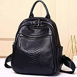Рюкзак жіночий шкіряний з тичненням під рептилію чорний 34926, фото 5