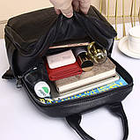 Рюкзак жіночий шкіряний з тичненням під рептилію чорний 34926, фото 7