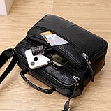 Чоловіча шкіряна сумка-барсетка 25×19×6.5, месенджер із ручкою та ременем через плече BX-10041 чорний, фото 6