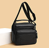 Чоловіча шкіряна сумка-барсетка 25×19×6.5, месенджер із ручкою та ременем через плече BX-10041 чорний, фото 7