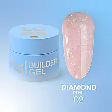 Гель Diamond Gel LunaMoon з блискітками №02 (Ніжно-рожевий), вирівнювання та нарощування нігтів, 15 мл.