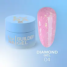 Гель Diamond Gel LunaMoon з блискітками №04 (Рожевий), вирівнювання та нарощування нігтів, 15 мл.
