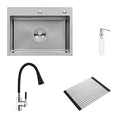 Комплект кухонна мийка Kroner Derby-5843HM Brush + cушарка для посуду Kroner Matte-SCH4333-2 + змішувач
