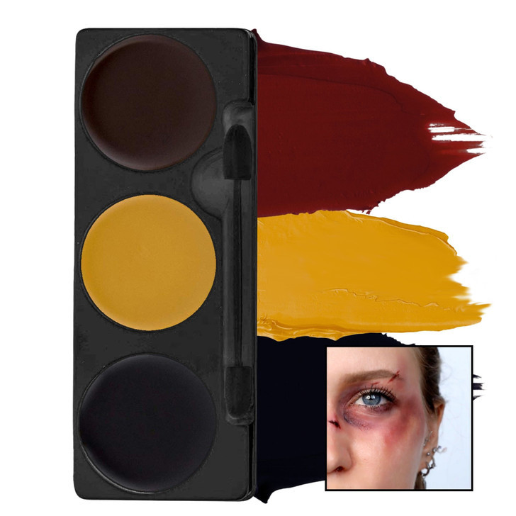 Набір кремового гриму для образу "Синці та забиття" MEHRON Tri-Color Makeup Palette (Bruise) 7oz., 20 г