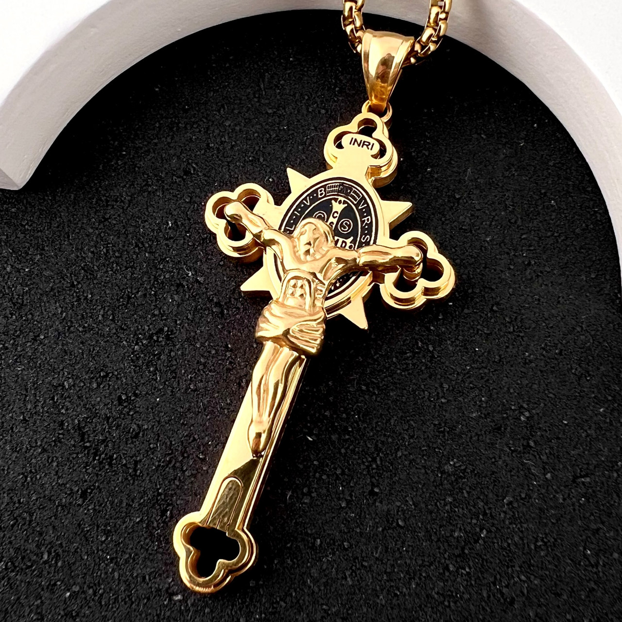 Хрестик з нержавіючої медичної сталі з розп'яттям, фото 1