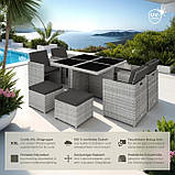 Комплект із ротанга стіл + крісла + пуфи Manhattan світло-сірий, фото 4