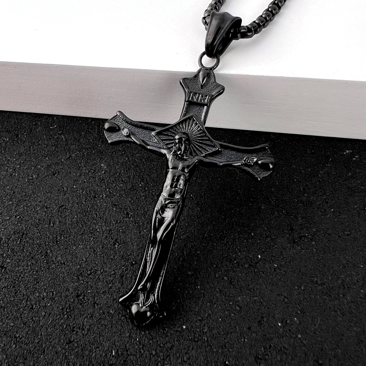 Хрестик з нержавіючої медичної сталі з розп'яттям, фото 1