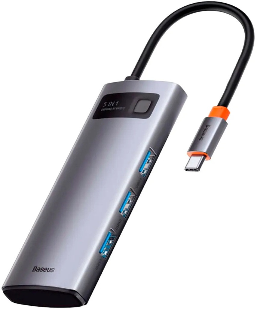 USB HUB Baseus Metal Gleam Series 5in1 Multifunctional USB-C to 3USB 3.0 (WKWG020013) gray