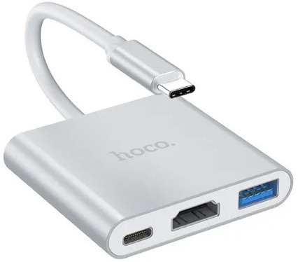 USB HUB Hoco HB14 Type C-to-USB3.0/HDMI/PD/3A/67W/0,15m. White