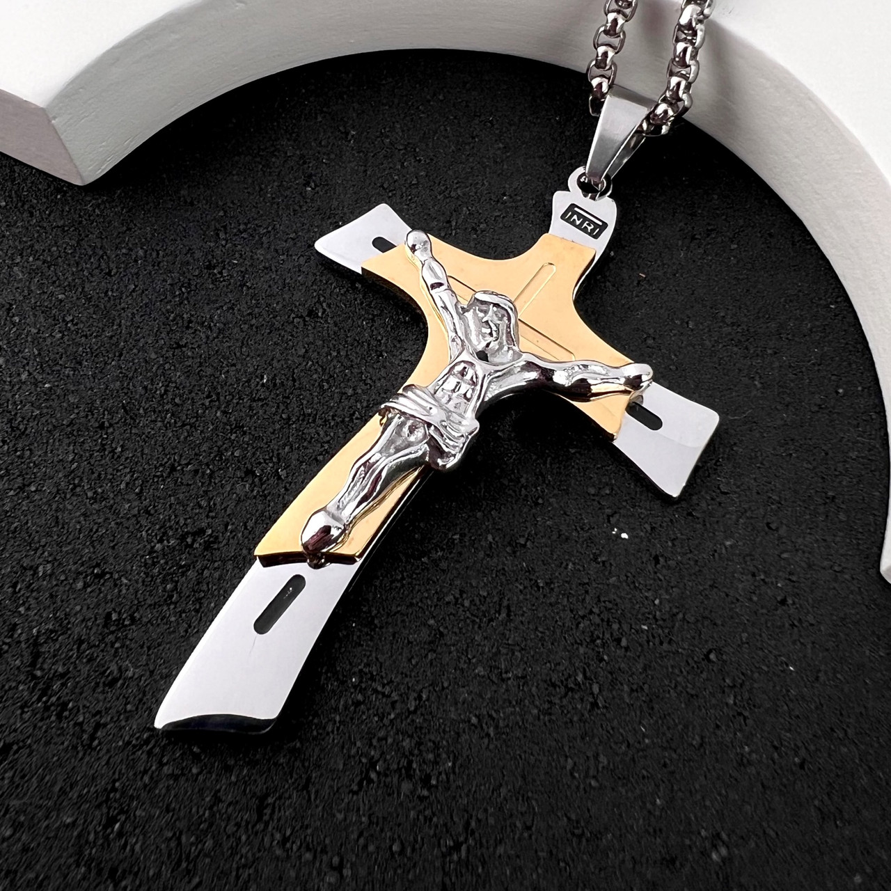 Хрестик з нержавіючої медичної сталі з розп'яттям, фото 1