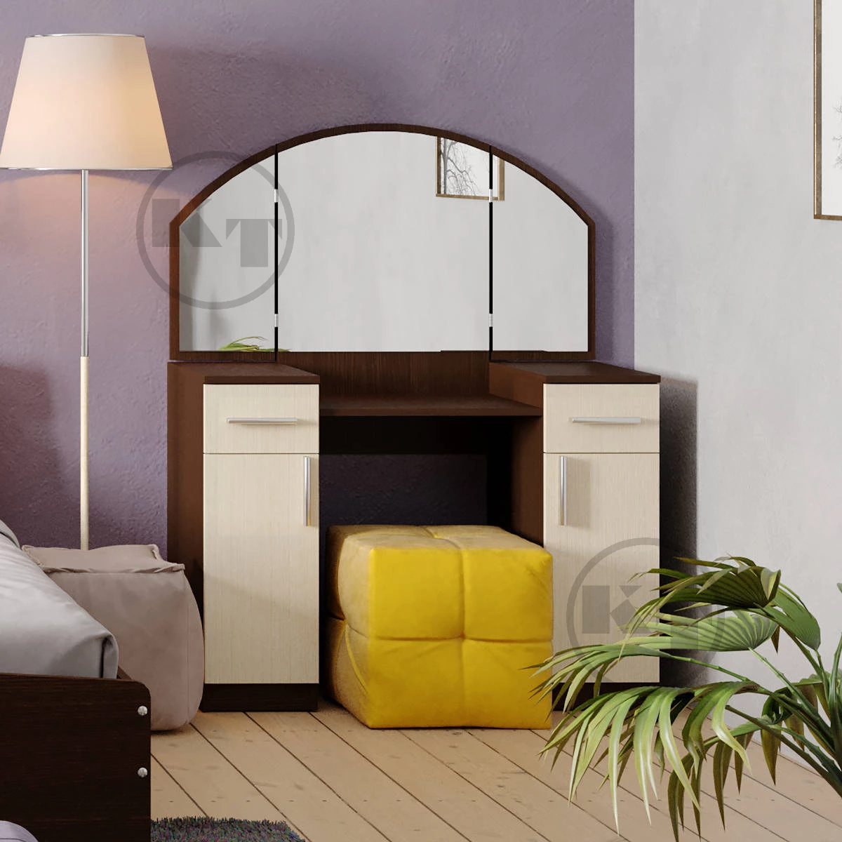 Туалетний стіл трельяж з великим дзеркалом Компаніт трюмо-4, фото 1