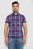 Рубашка мужская сине-красная в клетку с коротким рукавом из хлопка стрейч