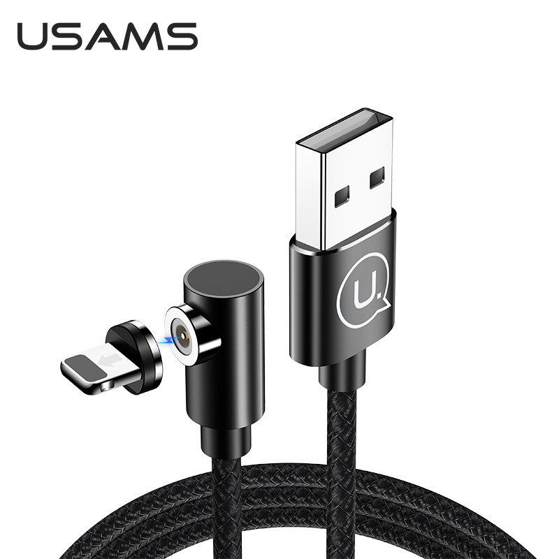 Магнітний кабель для заряджання USAMS U54 US-SJ444, 1м, USB Type-A х Lightning, Чорний