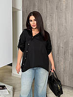 Летняя рубашка женская котоновая батал на каждый день, женские рубашки больших размеров однотонные Style