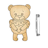 Заготівля брошки дерев'яна для розфарбовування "ведмедик-3" з шпилькою