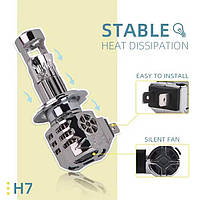 LED лампи Y9max H7 80W 5000K з лінзами, яскраве біле світло для авто, покращене освітлення, фото 4