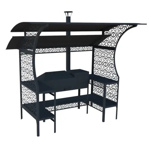 Професійний мангальний комплекс VESUVI 17 із зоною для гриля та робочими поверхнями, дахом, фото 1