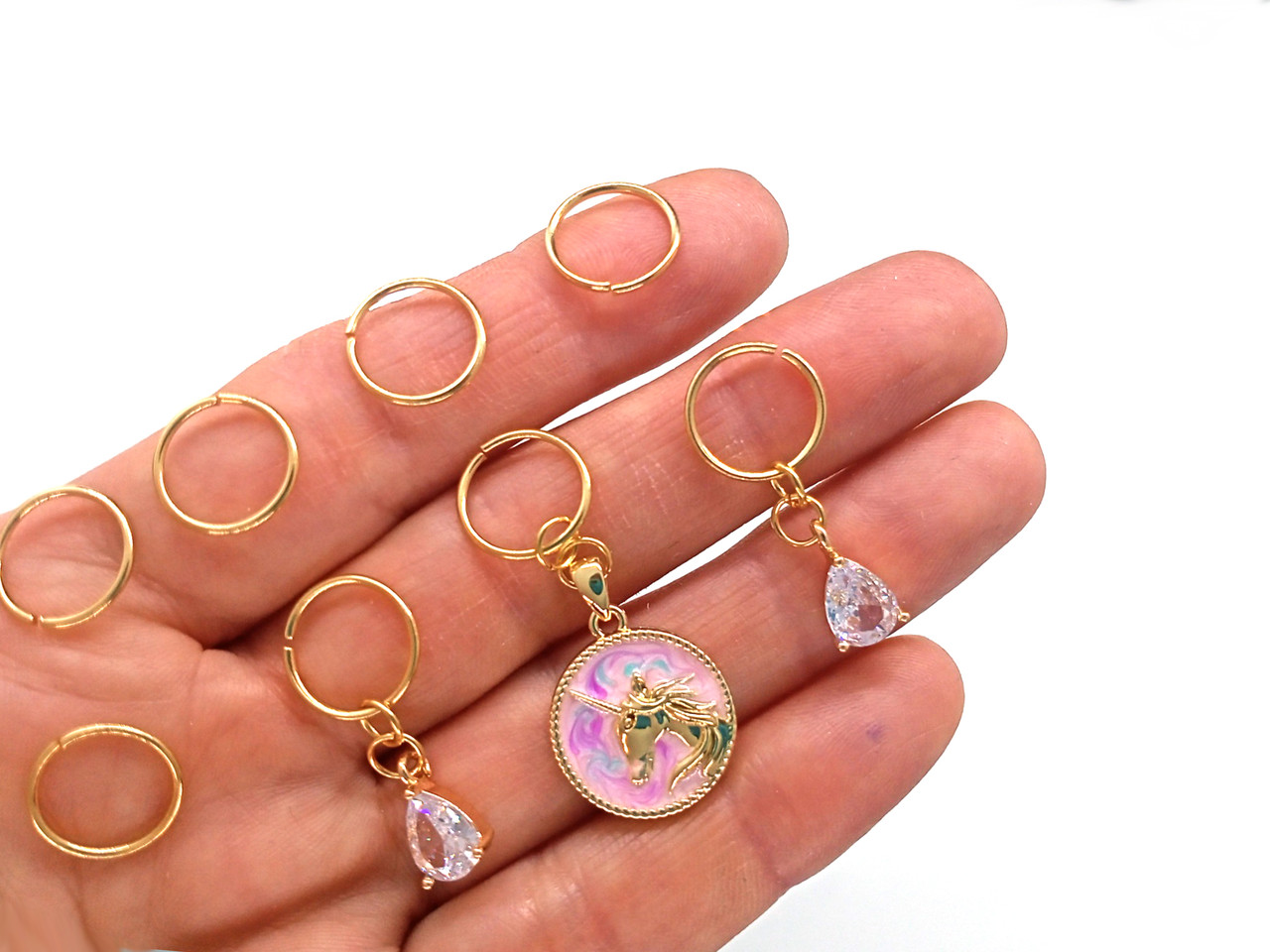 Блискучий єдиноріг — Пірсинг для волосся #609, набір (8 шт.), золотистий, фото 1