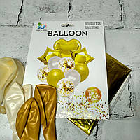 Повітряні кульки з конфетті набір 10 шт 30 см Золоті з білим N-1426