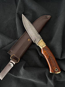 Нескладний ніж мисливський Малюк 5, ручної роботи з дамаської сталі, зі шкіряним чохлом, подарунок чоловікові
