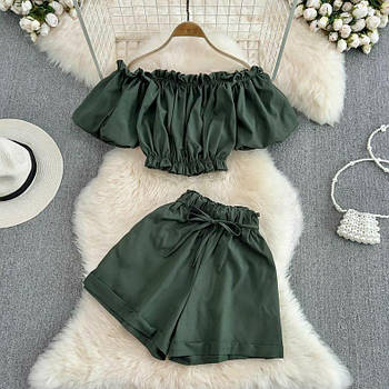 Костюм жіночий літній з льону топ і шорти у кольорах (Норма)