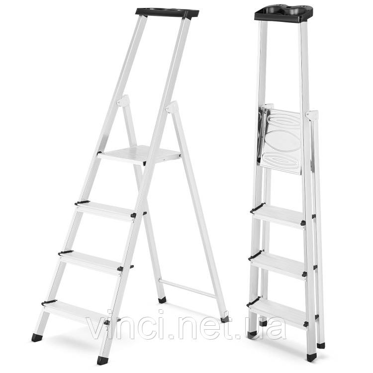 Драбина алюмінієва одностороння 4-ступнева до 125кг KA-KAM-203 Стремянка на 4 ступеньки, фото 1