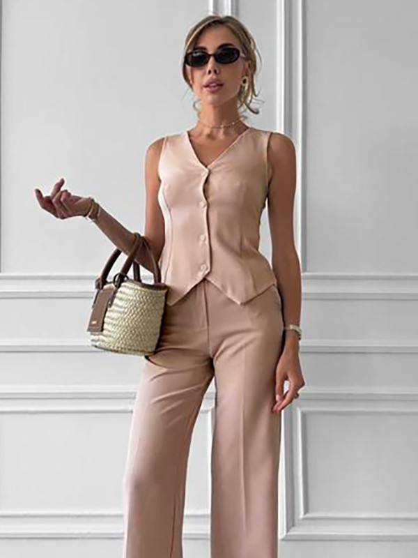 Модний і стильний жіночий брючний костюм-двійка, бежевий, фото 1