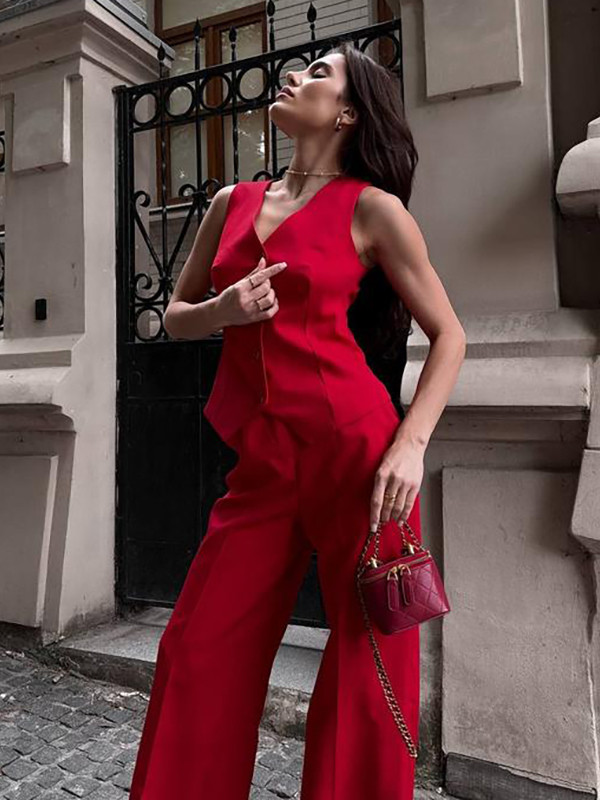 Модний і стильний жіночий брючний костюм-двійка, червоний, фото 1