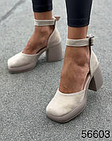 Женские туфли на устойчивом каблуке 8см из натуральной кожи и замши р.36-41