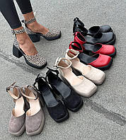 Женские туфли на устойчивом каблуке 8см из натуральной кожи и замши р.36-41