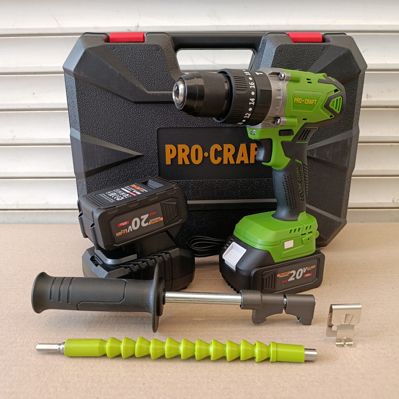 Безщітковий шуруповерт Procraft PA18BL Universal Extra (20В, 4Аг, 50нм, 2 АКБ) з додатковою рукояткою, фото 1